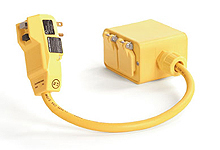 Product image for Woodhead 15053W-2 Safeway® Right-Angle Commercial GFCI, Manual Reset, Outlet Box, NEMA 5-15 Double Duplex with Flip Lids, 15A, 120V, 0.61m (2.0' )Cord Length