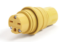 Product image for Woodhead 25W49MB Watertite Extreme Connector for Male Receptacle, with Locking Blade, 2 Pole/3 Wire, NEMA L6-15, 250V, F2, Silicone Husk