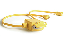 Product image for Woodhead 3080F-GFI Super-Safeway® Multiple Outlet Box, Extended Depth, 2-Sided, Feed-Thru F3 (3/4"), (1) NEMA 5-15 GFCI Receptacles with Flip Lid, Open Neutral Relay, Top-of-Box GCM, 0.91m 12/3 SOOW Cord on Both sides, 5-15 Plug & Conn.