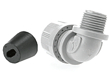 Product image for Woodhead 5581 MAX-LOC® Strain Relief Cord-Sealing Grip for UF Cable, 1/2" NPT, 90? Angle Male, Cable Diameter 5.54-10.46mm (.218-.412")