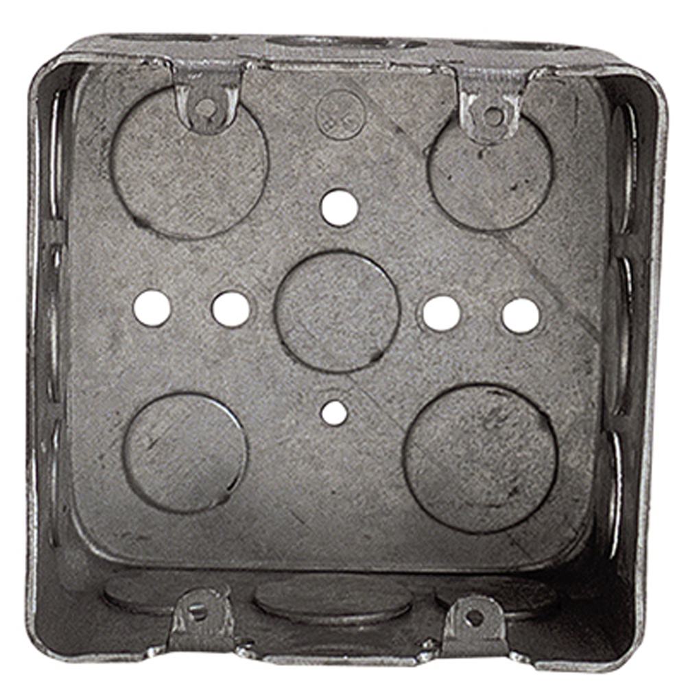 Product image for Steel City 2G4D-1/2-3/4 4" Steel Square Box, 2-1/8" Deep, 30.3 cu.in. w/ 1/2" & 3/4" KOs