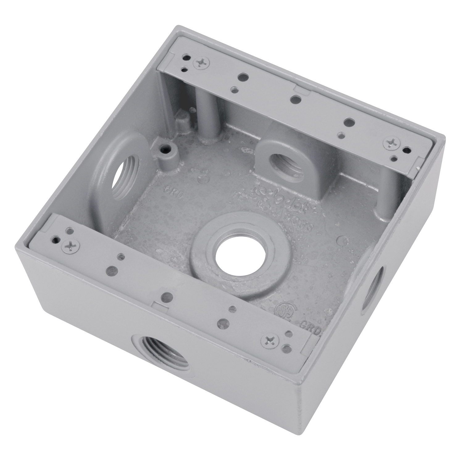 Product image for Red Dot 2IH5S2-2 2-Gang Weatherproof Metallic Device Box, (5) 3/4" Hubs (2-side), 2" Deep