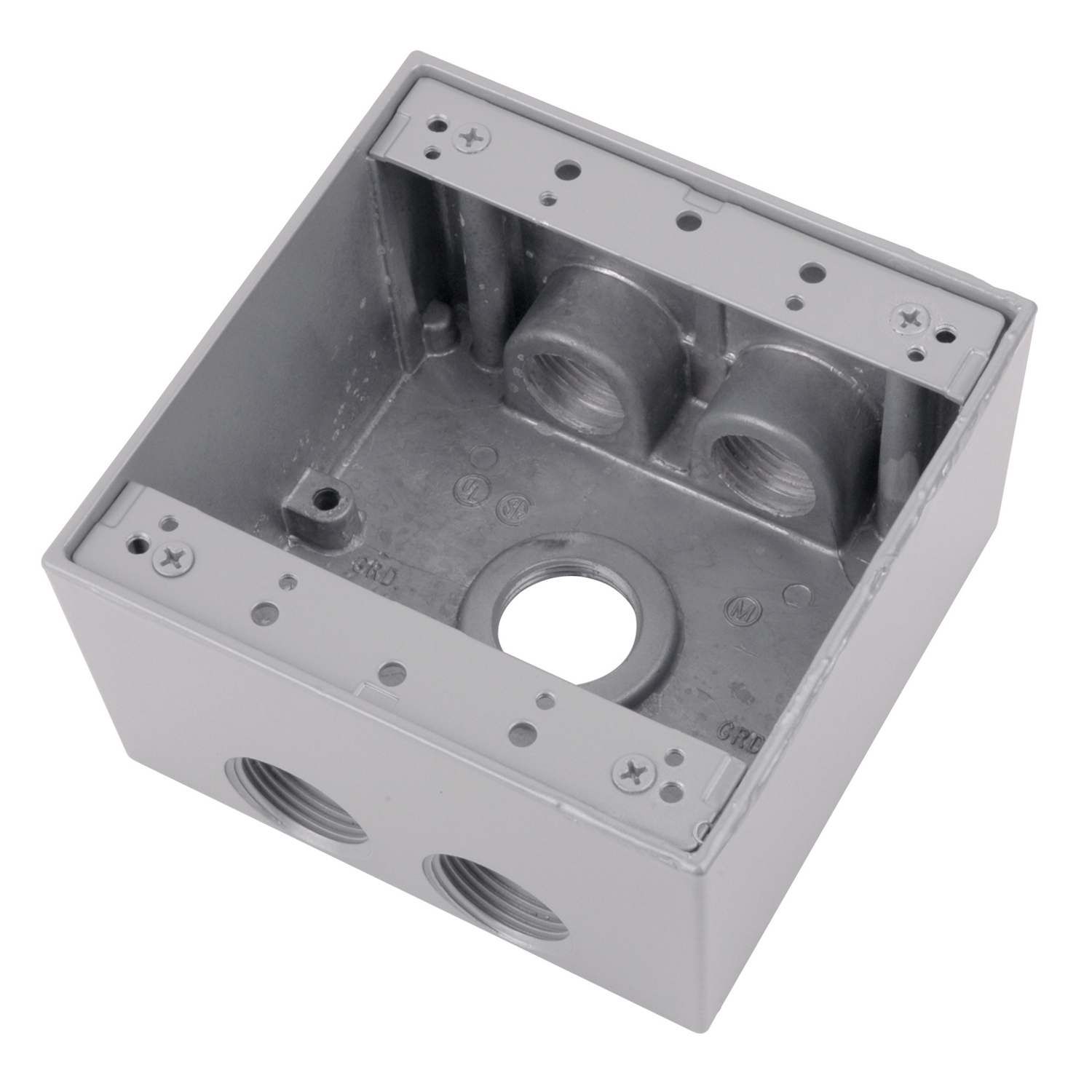 Product image for Red Dot 2IHD5-3 2-Gang Weatherproof Metallic Device Box, (5) 1" Hubs, 2-5/8" Deep