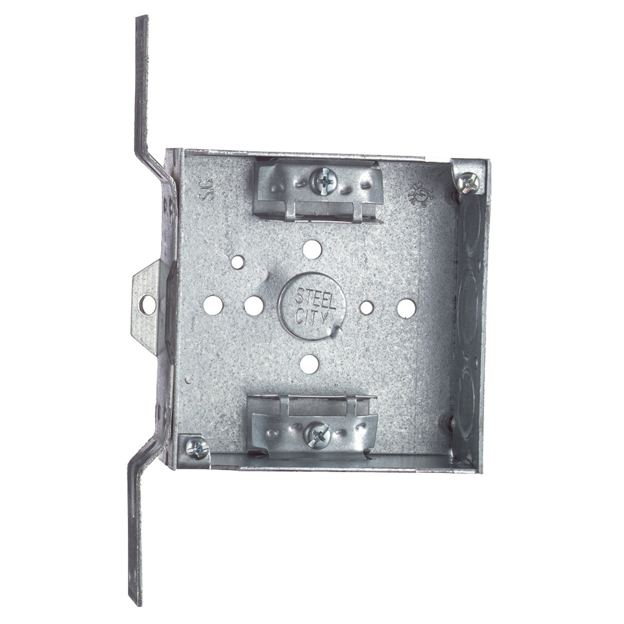 Product image for Steel City 52151-CV-3/4 4 Inch Side 21cu.in Steel Square Box with 3/4 Inch Knockouts, Cover, and Bracket