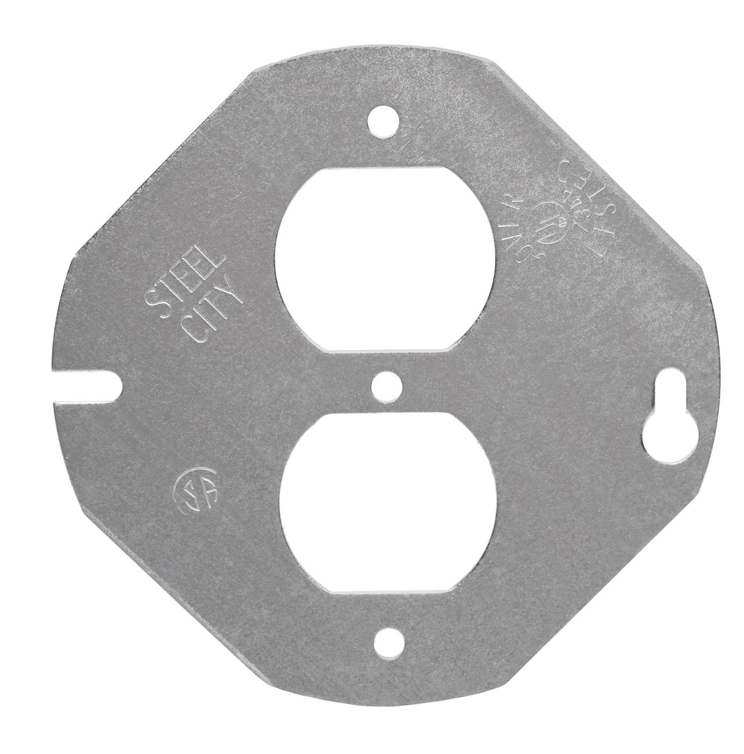 Product image for Steel City 5402-LR 4 Inch Steel Flat Duplex Receptacle Octagon Box Cover