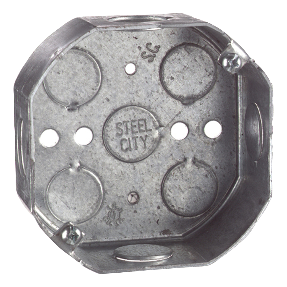 Product image for Steel City 54151-1/2 4" Pre-galvanized Steel Octagon Box, 1-1/2" Deep, 15.8 cu in.