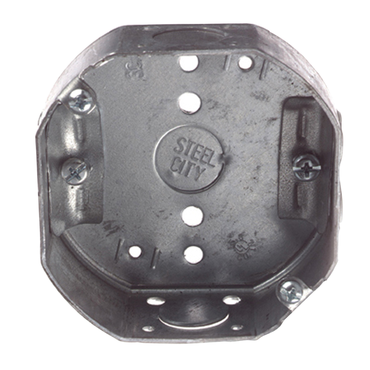 Product image for Steel City 54151-N 4 x 1-1/2 Inch Steel Octagon Box with 1/2 Inch Knockout and Clamp