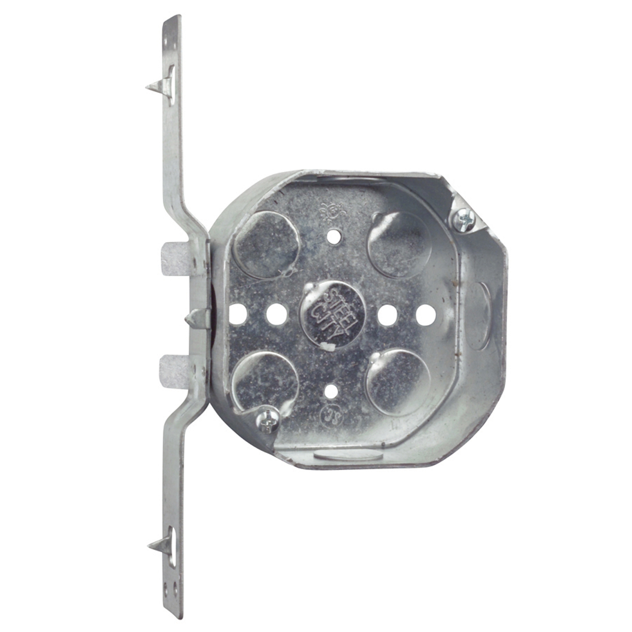 Product image for Steel-City 54151-V-1/2 4" Octagon Box w/Bracket, 1-1/2" Deep, 1/2" Knockouts