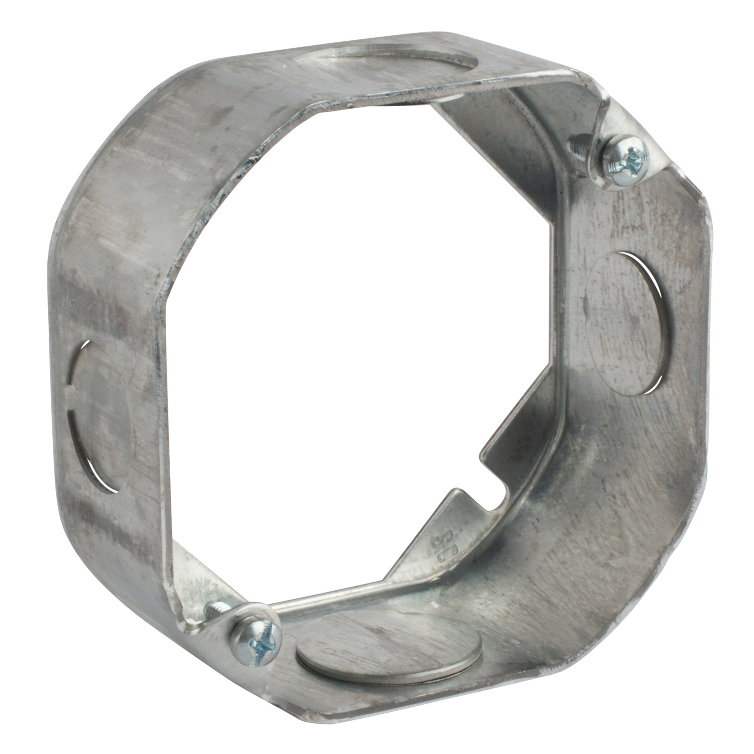 Product image for Steel City 55151-1/2-3/4 4 x 1-1/2 Inch Steel Octagon Box Extension Ring with 1/2 and 3/4 Inch Knockouts