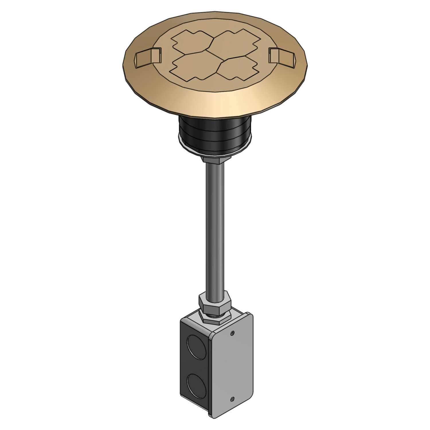Product image for Steel City FPT3-2P-2C-BRS 2 x 2 Inch Die-Cast Zinc/Galvanized Steel Brass Cover Flush Type Poke Through Base Unit
