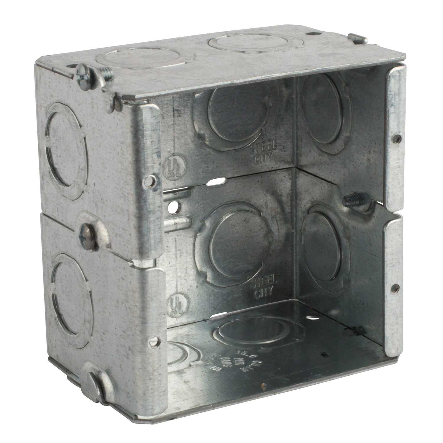 Product image for Steel City GW-225-G 3-3/4" x 3-3/4" Gangable Masonry Box, 2-1/2" Deep, 1/2" & 3/4" KO's, Steel, 31.6"³