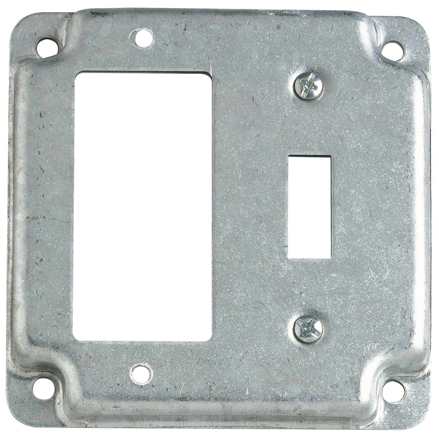 Product image for Steel City RS-18-CC 4" Square Surface Cover, 1-GFCI & 1-Toggle Switch, 1/2" Deep, Steel
