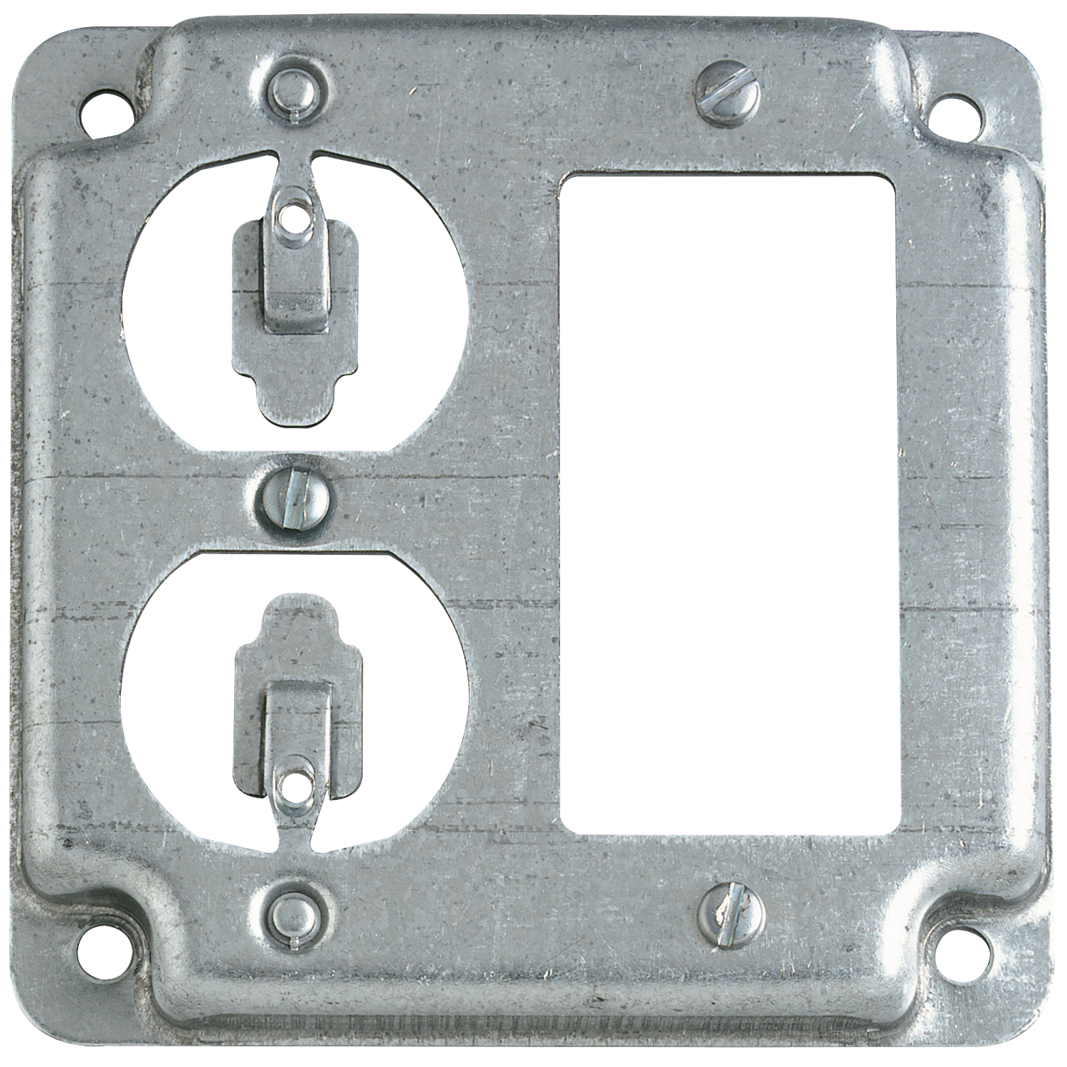 Product image for Steel City RS-19-CC 4" Square Surface Cover, 1-GFCI & 1-Duplex Receptacle, 1/2" Deep, Steel