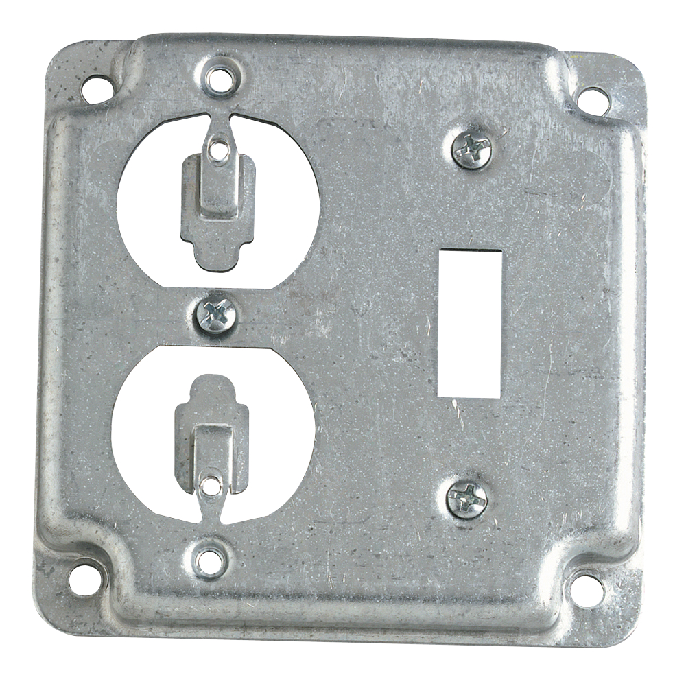 Product image for Steel City RS2 4" Square Surface Cover, Toggle Switch & Duplex Receptacle, 1/2" Deep, Steel