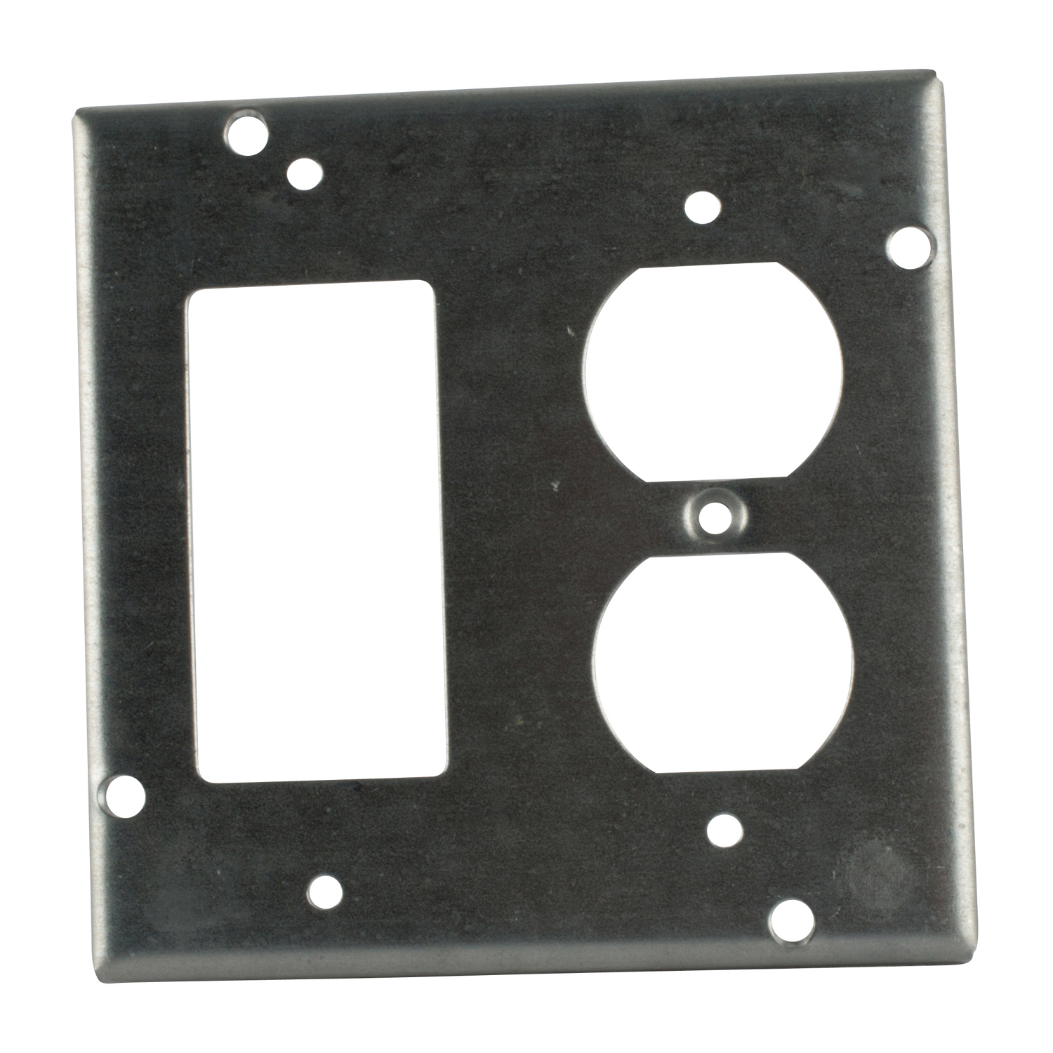 Product image for Steel City RSL-19 4-11/16 Square 1 Ground Fault Receptacle and 1 Duplex Receptacle Steel Cover