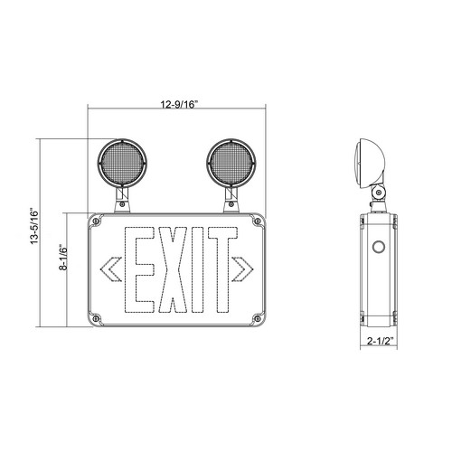 Combination LED Wet Location Exit Sign  Emergency Light Red legend - This Wet Location LED Exit Sign is perfect for applications such as washdown areas where the fixture is exposed to moisture.Combination LED Wet Location Exit Sign  Emergency Light Red Legend features include:  All LED Exit  Emergency Lighting LED Exit Sign and LED Lamp Heads in one Unit Superior Quality Exit Sign Combined with LED Energy Saving Technology In a Sealed Low-Profile, Unobtrusive Design  Ni-Cad Battery Backup Completely Self-Contained Fully Automatic Operation Compact, Low Profile Design in Neutral Finish Push to Test Switch Automatic, Low Voltage Disconnect (LVD) 120 or 277 VAC Operation Injection-Molded, V-O Flame Retardant, High Impact, Polycarbonate Housing is resistant to wet, humid, washdown environment , non hazardous dust or corrosive areas Clear Polycarbonate Covers Engineering Grade Rubber Gaskets Top  Side KOs for Conduit Entry Easy Snap-Out Directional Chevrons Charge Rate/Power On LED Indicator Light Energy Consumption of Less than 4 Watts for Red Letters and Less than 2 Watts for Green Letters Listed for Wet Location Universal Mounting Plate for Wall Installation Standard Units - 90 Minute Battery Run Time cULus 924 Listed 5 Year Warranty Order Qty of 1 = 1 Piece Spec Sheet  Below is more info on our Combination LED Wet Location Exit Sign  Emergency Light Red Legend