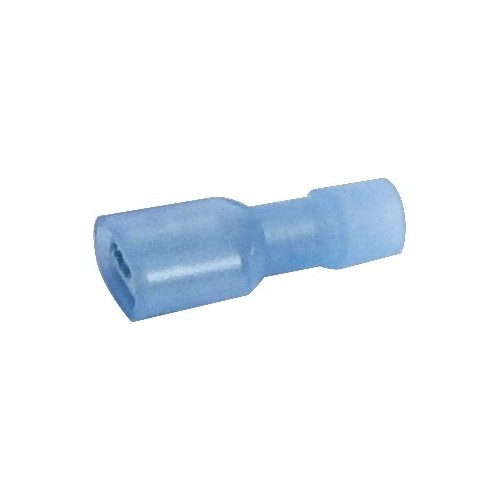Nylon Fully Insulated Double Crimp Female Disconnects - 16-14 Wire, .032x.250 Tab - Our Nylon Insulated Double Crimp Female Disconnect combine quality and economy.Nylon Fully Insulated Double Crimp Female Disconnects - 16-14 Wire, .032x.250 Tab features include:  Double Crimp Fully Insulated Female Disconnects feature Nylon Insulation Color Coded insulation for easy identification Manufactured from High Strength Brass Electro-Tin Plated for corrosion resistance Easy Entry Expanded Insulation eliminates strand ldquo;Hang Up, increasing crimping rates and provides mechanical strain relief Terminal Barrel has Butted Seam Serrated Barrel provides excellent electrical contact  resistance to pull-out forces Double Crimp Extended Crimp Sleeve provides for multiple crimps resulting in improved electrical contact and pull-out force resistance 221deg;F (105deg;C) 600 Volts Max Maximum Electric Current: 22 AWG - 3 Amp, 20 AWG - 4 Amp, 18 AWG - 7 Amp, 16 AWG - 10 Amp, 14 AWG - 15 Amp, 12 AWG - 20 Amp, 10 AWG - 24 Amp cULus Listed Dimension Measurements = Inches Order Qty of 100 = 1 Bag of 100 Below is more info on our Nylon Fully Insulated Double Crimp Female Disconnects - 16-14 Wire, .032x.250 Tab