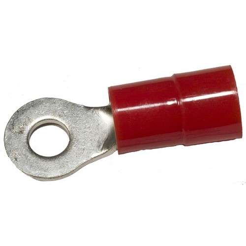 Nylon Insulated Ring Terminals - 8AWG Wire, #10 Stud - Nylon Insulated ring Terminals for electrical Wiring.Nylon Insulated Ring Terminals - 8AWG Wire, #10 Stud features include:  Ring Terminals are Nylon Insulated Color Coded insulation for easy identification Manufactured from High Strength Electrolytic Copper Alloy Electro-Tin Plated for corrosion resistance Easy Entry Expanded Insulation eliminates strand ldquo;Hang Up, increasing crimping rates and provides mechanical strain relief Wire range stamped on the surface for easy interpretation Terminal Barrel has Brazed Seam Serrated Barrel provides excellent electrical contact  resistance to pull-out forces 221deg;F (105deg;C) 600 Volts Max Maximum Electric Current: 22 AWG - 9 Amp, 20 AWG - 12 Amp, 18 AWG - 17 Amp, 16 AWG - 18 Amp, 14 AWG - 30 Amp, 12 AWG - 35 Amp, 10 AWG - 50 Amp cULus Listed Order Qty of 100 = 1 Bag of 100 Below is more info on our Nylon Insulated Ring Terminals - 8AWG Wire, #10 Stud