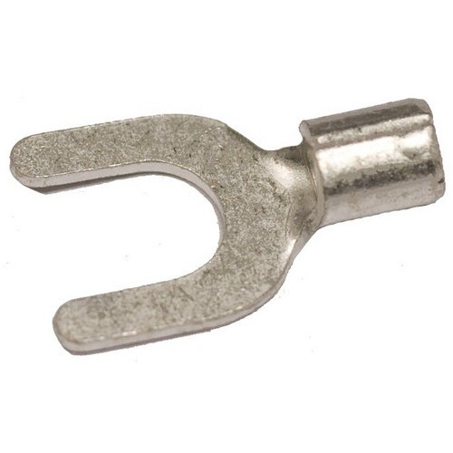 Non-Insulated Fork/Spade Terminals - 12-10 Wire, #10 Stud - You'll love working with our Non-Insulated Fork/Spade Terminals.Non-Insulated Fork/Spade Terminals - 12-10 Wire, #10 Stud features include:  Non-Insulated Fork/Spade Terminal Material: High Strength Electrolytic Copper Electro-Tin Plated Brazed Seam Serrated Barrel with Brazed Seam provides excellent electrical contact amp; resistance to pull-out forces Maximum Electric Current: 22 AWG - 9 Amp, 20 AWG - 12 Amp, 18 AWG - 17 Amp, 16 AWG - 18 Amp, 14 AWG - 30 Amp, 12 AWG - 35 Amp, 10 AWG - 50 Amp, 8 AWG - 70 Amp, 6 AWG - 95 Amp 302deg:F(150deg;C) 600 Volts Max cULus Listed Order Qty of 100 = 1 Bag of 100Below is more info on our Non-Insulated Fork/Spade Terminals - 12-10 Wire, #10 Stud