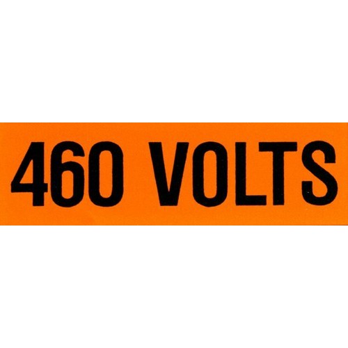 Voltage Markers (1) 460V - These High-Vis Voltage Markers are clear and easy to read.Voltage Markers (1) 460V features include:  Identify voltage, conduit, electrical components, etc. with these high-vis markers Tough and permanent, they resist abrasion, oil, grease, moisture, chemicals and extreme high and low temperatures Bold black copy on bright orange background is the accepted color for this type of identification High-vis voltage markers can be used on all sizes of conduit, panels, transformers, switchgear, controls and many other types of electrical equipment The permanent acrylic adhesive bonds firmly to most clean surfaces Made of Vinyl material Order Qty of 1 = 1 Bag of 5 Cards Below is more info on our Voltage Markers (1) 460V