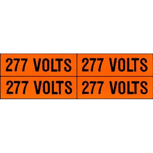 Voltage Markers (4) 120/208V - These High-Vis Voltage Markers are clear and easy to read.Voltage Markers (4) 120/208V features include:  Identify voltage, conduit, electrical components, etc. with these high-vis markers Tough and permanent, they resist abrasion, oil, grease, moisture, chemicals and extreme high and low temperatures Bold black copy on bright orange background is the accepted color for this type of identification High-vis voltage markers can be used on all sizes of conduit, panels, transformers, switchgear, controls and many other types of electrical equipment The permanent acrylic adhesive bonds firmly to most clean surfaces Made of Vinyl material Order Qty of 1 = 1 Bag of 5 Cards Below is more info on our Voltage Markers (4) 120/208V