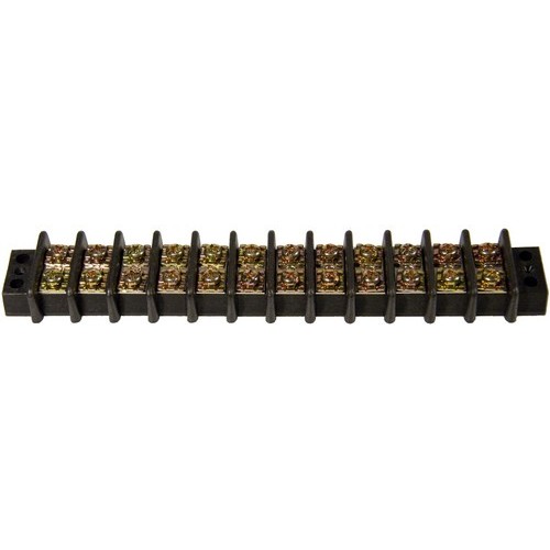 Terminal Strips 12 Pole Header Card 2 Pack - Nylon Insulated Terminal Strips avoid splicing and save time.Terminal Strips 12 Pole Header Card 2 Pack features include:  Nylon insulated terminal strips are popular to alternative splicing High density circuitry can be attained to conserve space Rated: 30A UL 300VAC CSA 600VAC .55  Center Spacing Nylon Insulation Withstands Voltage: AC 2000V/min Insulation Resistance: 1000M or More at DC500V Using Temperature Range: -40deg;F to 248deg;F (-40deg;C to 120deg;C) Screw Torque Value: 18 Kg-cm Wire Range Awg: 12-22 Str Insulator Body: Plastic Nylon 66 (UL 94V-0) Brass Tin Plated Terminals 0.8t Terminal Screws: M4 Nickel Plated Brass cURus/CSA Listed Dimension Measurements = Inches (Header Card) Order Qty of 1 = 1 Header Card of 2 Below is more info on our Terminal Strips 12 Pole Header Card 2 Pack