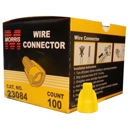 Winged Twist Connectors Yellow Boxed 100 Pack - Winged Twist Connectors make Connecting Electrical Wiring Simple and Easy.Winged Twist Connectors Yellow Boxed 100 Pack features include:  Swept wing fits into your hand naturally to give extra torque leverage and reduce the effort required for connecting even large wire combinations, yet compact, with narrow profile to take up less space in junction boxes Ribbed cap on color coded wire connectors provide more secure grip and faster fingertip starts even when hands become slippery Deep Skirt Entry Provides Protection From FlashOver or Shorting and Keeps Strands from Splaying Live Action Square Wire Spring Draws Wires Deep into Spring Provides a More Secure Grip No pre-twisting of conductors is required ndash; spring creates its own thread Connector Will Bite and Hold on Single Conductor when Capping Isolated Conductor Reusable connector threads on or off splice for fast and easy circuit changes and additions Tough, Heavy Duty Thick Wall UL 94V-2 Flame Retardant Housing will not crack or break, even when applied to maximum wire combinations under extreme pressure Temperature rated at 221deg;F (105deg;C) maximum 600V, 1000V fixtures amp; signs cULus Listed (Box 100 Pack) Order Qty of 100 = 1 Box of 100  nbsp;Below is more info on our Winged Twist Connectors Yellow Boxed 100 Pack
