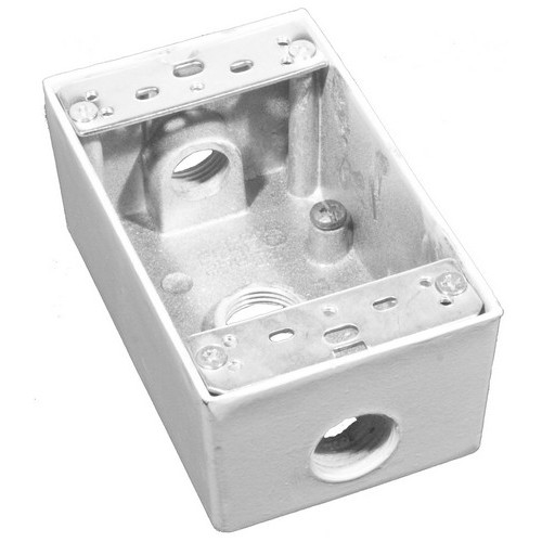 Weatherproof Boxes - One Gang 18.3 Cubic Inch Capacity - 3 Outlet Holes 1/2" White No Lugs - A seamless Weatherproof Electrical Box - 3 Outlet.Weatherproof Boxes - One Gang 18.3 Cubic Inch Capacity - 3 Outlet Holes 1/2" White No Lugs features include...