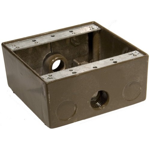 Weatherproof Boxes - Two Gang 30.5 Cubic Inch Capacity - 3 Outlet Holes 1/2