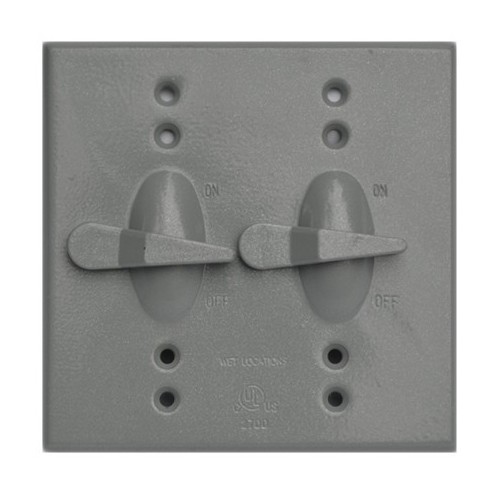 Two Gang Gray Weatherproof Covers -2 Toggle Switch Cover - This Die Cast Aluminum Switch Cover is built to last.Two Gang Gray Weatherproof Covers - 2 Switch Cover features include:  Pre-Installed Gasket amp; Mounting Screws Supplied Seamless Die Cast Aluminum Die Cast Switch Cover has Powder Coat Finish Individually Shrink Wrapped Packaging cULus Listed Order Qty of 1 = 1 Piece Below is more info on our Two Gang Gray Weatherproof Covers - 2 Switch Cover