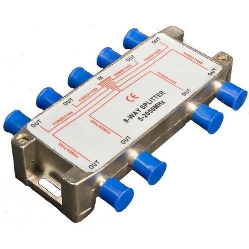 8 Way Splitters with Ground Block Satellite 5-2050Mhz - Our biggest 8 Way Splitters for huge networks.8 Way Splitters with Ground Block Satellite 5-2050Mhz features include:  Splitter allows 8 units to be operated from one source Accepts coaxial lsquo;Frsquo; fittings Order Qty of 1 = 1 Piece Below is more info on our 8 Way Splitters with Ground Block Satellite 5-2050Mhz