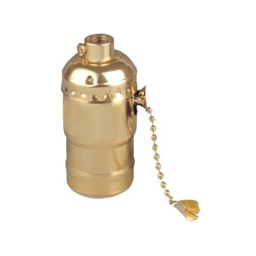 Pull Chain Lampholder On-Off - A low-wattage Pull Chain Lampholder for home or office.Pull Chain Lampholder On-Off features include:  Medium Base Incandescent Aluminum Brass Dipped  250W, 250V cULus Listed Order Qty of 1 = 1 Piece Below is more info on our Pull Chain Lampholder On-Off