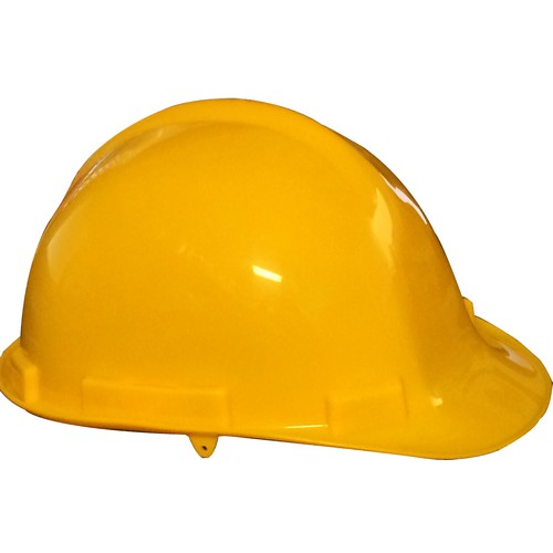 Hard Hat Yellow - This Ratchet Hard Hat provides comfort and safety.Hard Hat Yellow features include:  Ratchet Hard Hat has Polypropylene shell, tough, lightweight, and durable Four-point easy turn knob ratchet adjustment for perfect fit Shock-absorbing and rain trough prevents water from dripping down to neck Reinforced ribs on top provide extra impact protection Ratchet Hard Hat has Slotted sides for accessories, such as face shields or ear muffs Complies with ANSI Z89.1 amp; OSHA requirements (#53248)Chin strap sold separately from hard hat Order Qty of 1 = 1 Piece Below is more info on our Hard Hat Yellow