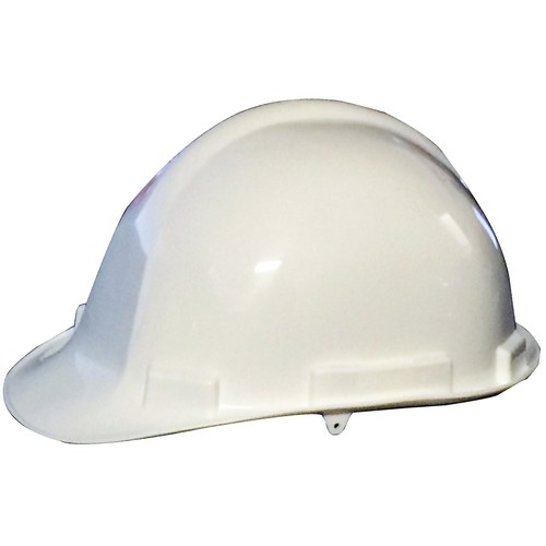 Hard Hat White - This Ratchet Hard Hat provides comfort and safety.Hard Hat White features include:  Ratchet Hard Hat has Polypropylene shell, tough, lightweight, and durable Four-point easy turn knob ratchet adjustment for perfect fit Shock-absorbing and rain trough prevents water from dripping down to neck Reinforced ribs on top provide extra impact protection Ratchet Hard Hat has Slotted sides for accessories, such as face shields or ear muffs Complies with ANSI Z89.1 amp; OSHA requirements (#53248)Chin strap sold separately from hard hat Order Qty of 1 = 1 Piece Below is more info on our Hard Hat White