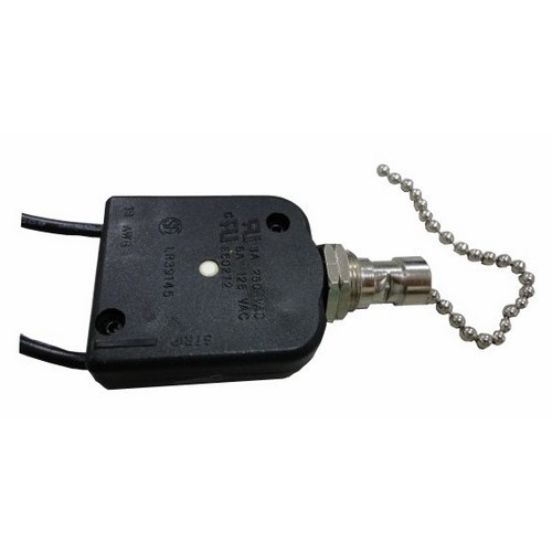 Pull Chain Nickel All Angle SPST On-Off - Ceiling Pull Chain switch for lights or fans.Pull Chain All Angle Nickel SPST features include:  Pull chains perfect for ceiling fans and lights Pull chain can be pulled at all anglesSPST, On-Off 6