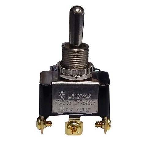 Heavy Duty Toggle 1 Pole Switch SPDT On-Off-On Screw Terminals - A tough and reliable SPDT Toggle Switch for multiple applications.Heavy Duty Toggle 1 Pole Switch SPDT On-Off-On Screw Terminals features include:  SPDT, On-Off-On 3 Screw Terminals 20 AMP, 125VAC 10 AMP, 277VAC 3/4HP, 125/250VAC Solid Brass or Nickel Plated Bushings 1/2