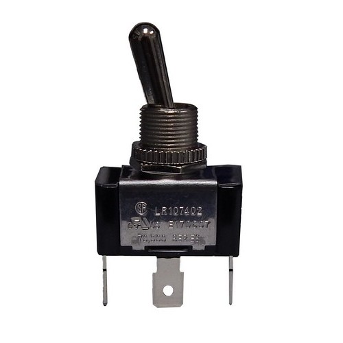 Heavy Duty 1 Pole Toggle Switch SPDT On-On Quick Connect Terminals - A tough and reliable SPDT Toggle Switch for multiple applications.Heavy Duty 1 Pole Toggle Switch SPDT On-On Quick Connect Terminals features include:  SPDT, On-On 3 Quick Connect Spade Terminals 20 AMP, 125VAC 10 AMP, 277VAC 3/4HP, 125/250VAC Solid Brass or Nickel Plated Bushings 1/2