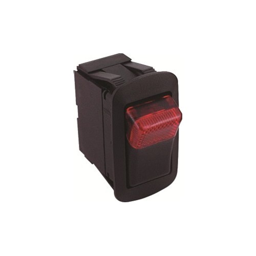 Red Lighted Rocker Switch On-Off DPST Quick Connect Spade Terminal - Rocker Switches are used in Equipment Control Applications.Red Lighted Rocker Switch On-Off DPST Quick Connect Spade Terminal features include:  Switch is lit for dim areas DPST, On-Off Nylon 6/6 Frame  Actuator Termination Type: Quick Connect Spade Terminals Contact Resistance: 50 milliohm Insulation Resistance: 100 milliohm Dielectric Strength: 1500V Operating Temp: -4deg;F to 185deg;F cURus/CSA Listed Order Qty of 1 = 1 Piece Below is more info on our Red Lighted Rocker Switch On-Off DPST Quick Connect Spade Terminal