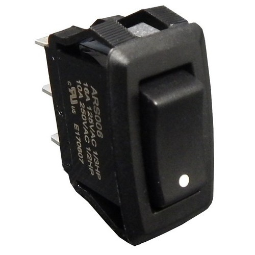 Appliance Rocker Switch with Printed Dot SPDT On-Off-On Quick Connect Spade Terminal - Rocker Switches are used in Equipment Control Applications.Appliance Rocker Switch with Printed Dot SPDT On-Off-On Quick Connect Spade Terminal features include:  Nylon 6/6 Frame  Actuator Quick Connect Spade Terminal Contact Resistance: 50 milliohm Insulation Resistance: 100 milliohm Dielectric Strength: 1500V Operating Temp: -4deg;F to 185deg;F cURus/CSA Listed Order Qty of 1 = 1 Piece Below is more info on our Appliance Rocker Switch with Printed Dot SPDT On-Off-On Quick Connect Spade Terminal