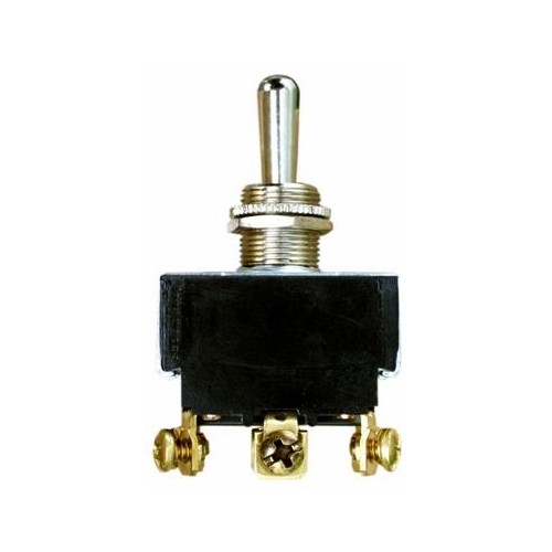 Heavy Duty Momentary Contact Toggle Switch DPDT (On)-Off-(On) Screw Terminals - This heavy duty Momentary Double Toggle Switch is used in Motor Control  Tool Applications.Heavy Duty Momentary Contact Toggle Switch DPDT (On)-Off-(On) Screw Terminals features include:  Motor Control  Tool Applications Momentary = ( ) DPDT, (On)-Off-(On) 6 Screw Terminals 20 AMP, 125VAC 10 AMP, 277VAC 1-1/2 HP 125/250VAC Solid Brass or Nickel Plated Bushings 1/2