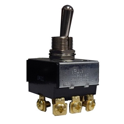 Heavy Duty 3 Pole Toggle Switch 3PDT On-On Screw Terminals - Brass and Nickel plated Multi-Pole Toggle Switches are extra durable.Heavy Duty 3 Pole Toggle Switch 3PDT On-On Screw Terminals features include:  3PDT, On-On Great for power tool and motor control switch applications Rugged long-wearing solid Brass or Nickel plated bushings 9 Screw Terminals 1/2