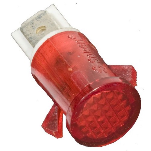 Round Indicator Pilot Lamp Quick Connect Spade Terminal Red 250VAC- Highly visible Incandescent Indicator Lamps.Round Indicator Pilot Lamp Quick Connect Spade Terminal Red 250VAC features include:  Incandescent Indicator Lamps Insulation Resistance: 100 milliohm Dielectric Strength: 3000VAC Lamp Life Expectancy: > 10,000 Hrs -13deg;F to 185deg;F Nylon 6/6 Housing with Polycarbonate Lens Brass Quick Connect Spade Terminals Order Qty of 10 = 1 Bag of 10 Belo w is more info on our Round Indicator Pilot Lamp Quick Connect Spade Terminal Red 250VAC