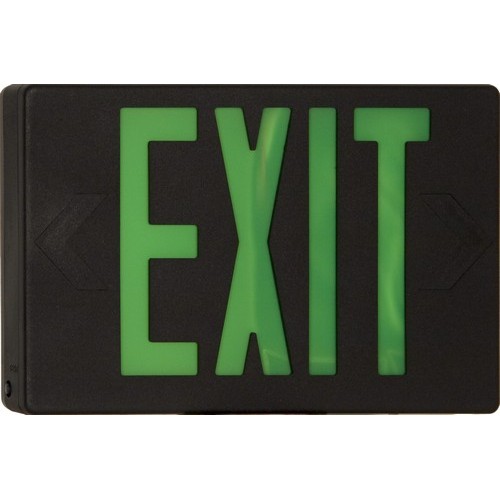 LED Exit Sign Green LED Black Housing Battery Backup - This classic LED Exit Sign is clear and highly visible.LED Exit Sign Green LED Black Housing Battery Backup features include:  Superior Quality Exit Sign Combined with LED Energy Saving Technology In a Low-Profile, Unobtrusive Design Standard AC Only with Battery Back Up Completely Self-Contained Fully Automatic Operation Compact, Low Profile Design in Neutral Finish Push to Test Switch Automatic, Low Voltage Disconnect (LVD) 120 or 277 VAC Operation Injection-Molded, V-O Flame Retardant, High Impact, Thermoplastic Housing Charge Rate/Power On LED Indicator Light Energy Consumption of Less than 2 Watts for Green Letters Listed for Damp Location Universal Mounting Canopy amp; 2 Face Plates for Wall, Side or Top Installation 2.4V 400maH Ni-Cad Battery On Standard Units 90 Minute Battery Run Time UL 924 Listed 5 Year Warranty Order Qty of 1 = 1 Piece Spec Sheet  Below is more info on our LED Exit Sign Green LED Black Housing Battery Backup