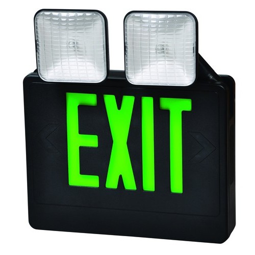 Combo LED Exit Emergency Light Green LED Black Housing - This Emergency Light and LED exit sign provides twice the safety for half the price.Combo LED Exit Emergency Light Green LED Black Housing features include:  Combination LED Energy Saving Exit...