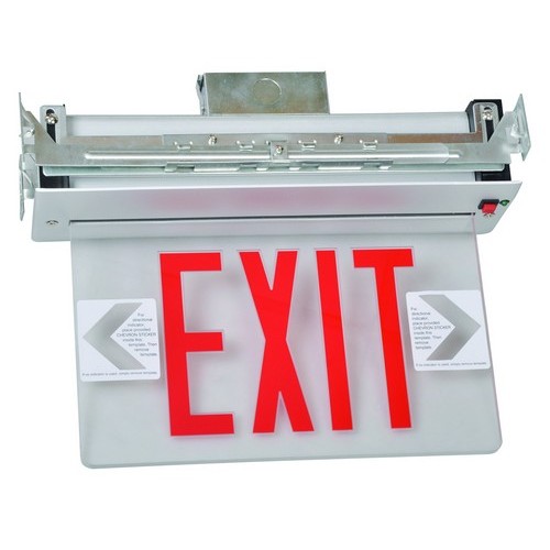 Recessed Mount Edge Lit Exit Sign Single Sided Legend Red LED Aluminum Housing - A stylish, Edge Lit LED Exit Sign.Recessed Mount Edge Lit Exit Sign Single Sided Legend Red LED Aluminum Housing features include:  Universal Mount LED Edge Lit Exit Signs have Compact, low-profile design Energy consumption of less than 5 watts for battery backup units Emergency battery backup model is completely self-contained Infield installation directional indicators Premium Grade extruded Aluminum housing AC on indicator light and test switch Ni-Cad battery 120/277 Volt operation Solid State electronics and charger board UV stabilized ultra clear acrylic panelPremium high output ultra bright LEDrsquo;s Single Side Legend Only(Must purchase Double Sided Face Plate Separately) UL Listed  5 Year Warranty Order Qty of 1 = 1 Piece Spec Sheet  Below is more info on our Recessed Mount Edge Lit Exit Sign Single Sided Legend Red LED Aluminum Housing