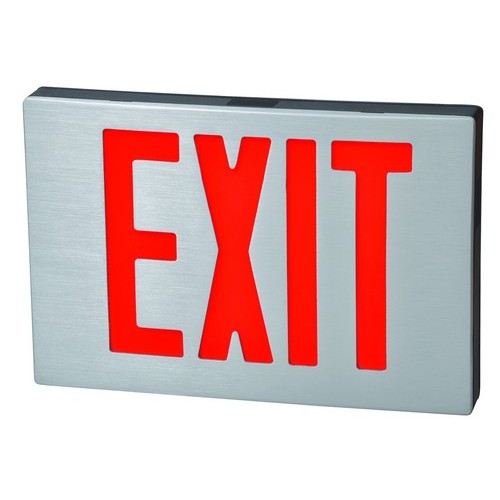 Cast Aluminum LED Exit Sign - Red LED - Black Housing - Aluminum Face - Our Decorator LED Exit Sign combines safety and style.Cast Aluminum LED Exit Sign - Red LED - Black Housing - Aluminum Face features include:  LED Cast Aluminum Series utilizes a unique illumination design in an architecturally pleasing housing Universal 120/277 VAC operation on all exits LED energy savings Decorator LED Exit Sign is Damp location rated Universal canopy included (wall or ceiling mounted) Premium grade Ni-cad rechargeable battery Sleek Curved Design Powder Coat Finish Spec grade Universal K/O chevrons Quick clip snap closure for front face plate Grounded safety cable All units include one face plate with legend and flat back panel to allow 1 sided legend display (for 2 sided legend display order separate faceplate with legend) UL Listed  5 Year Warranty Order Qty of 1 = 1 Piece Spec Sheet  Below is more info on our Cast Aluminum LED Exit Sign - Red LED - Black Housing - Aluminum Face