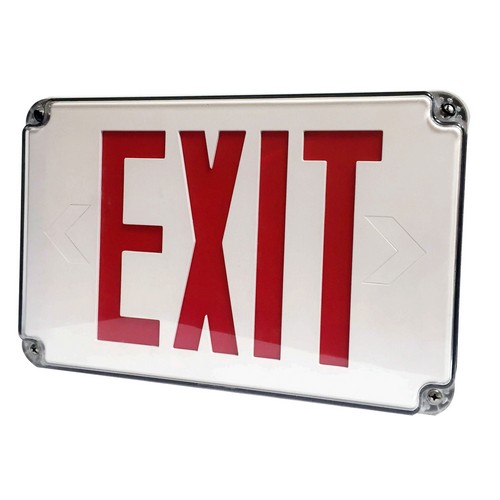 LED Wet Location Exit Sign Red Legend Remote Capable - This Wet Location LED Exit Sign is perfect for applications such as washdown areas where the fixture is exposed to moisture.Wet Location LED Exit Sign Red Legend Remote Capable features include:  All LED Exit  Emergency Lighting Superior Quality Exit Sign Combined with LED Energy Saving Technology In a Sealed Low-Profile, Unobtrusive Design Remote Capable Ni-Mh Battery Backup Completely Self-Contained Fully Automatic Operation Compact, Low Profile Design in Neutral Finish Push to Test Switch Automatic, Low Voltage Disconnect (LVD) 120 or 277 VAC Operation Injection-Molded, V-O Flame Retardant, High Impact, Polycarbonate Housing is resistant to wet, humid, washdown environment , non hazardous dust or corrosive areas Clear Polycarbonate Covers Engineering Grade Rubber Gaskets Top  Side KOs for Conduit Entry Easy Snap-Out Directional Chevrons Charge Rate/Power On LED Indicator Light Energy Consumption of Less than 4 Watts for Red Letters and Less than 2 Watts for Green Letters Operating Temperature 0°F to 104°F Universal Mounting Plate for Wall Installation Listed for Wet Location Remote Capable Units - 2 heads - 3 hours operation (Base Unit)  3 heads - 2 hours operation (Base Unit + 1 Head) 4 heads - 1.5 hours operation (Base Unit + 2 Heads)  CAUTION: Use Only LED Remote Lamp Heads with Remote Capable Units cULus 924 Listed  5 Year Warranty Order Qty of 1 = 1 Piece Spec Sheet  Below is more info on our Round Head LED Emergency Light High Output Remote Capable Black