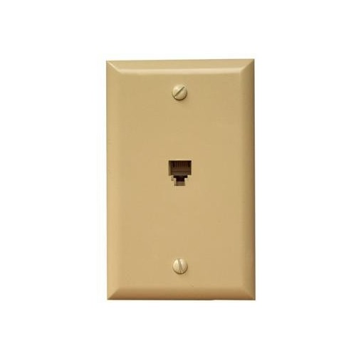 80010 601986800105 Single RJ11 4 Conductor Phone Jack Wallplate Ivory - A flame-retardant Phone Cable Jack.Single RJ11 4 Conductor Phone Jack Wallplate Ivory features include:  Flush Decorative Phone wallplate UL94V-0 Flame Retardant Plastic 50 Micro Inches of Gold Plating Meets FCC Requirements Complies with UL Standard 1863 and Article 800-51 of The National Electrical Code UL/CSA Listed Order Qty of 1 = 1 Piece Below is more info on our Single RJ11 4 Conductor Phone Jack Wallplate Ivory