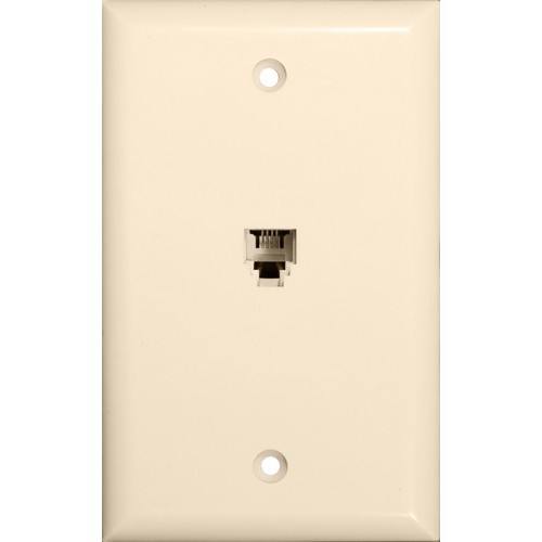 Single RJ11 4 Conductor Phone Jack Wallplate Lt. Almond - A flame-retardant Phone Cable Jack.Single RJ11 4 Conductor Phone Jack Wallplate Lt. Almond features include:  Flush Decorative Phone wallplate UL94V-0 Flame Retardant Plastic 50 Micro Inches of Gold Plating Meets FCC Requirements Complies with UL Standard 1863 and Article 800-51 of The National Electrical Code UL/CSA Listed Order Qty of 1 = 1 Piece Below is more info on our Single RJ11 4 Conductor Phone Jack Wallplate Lt. Almond