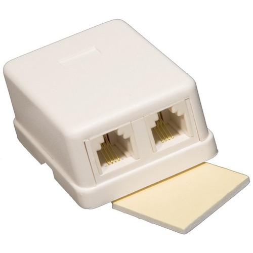 Double Surface Mount Wall Jack White - A small Double Surface Mount Jack to be used anywhere.Double Surface Mount Wall Jack White features include:  Constructed With UL94V-0 Flame Retardant Plastic 50 Micro Inches of Gold Plating RJ11 4 Conductor Meets FCC Requirements Complies with UL Standard 1863 and Article 800-51 of The National Electrical Code Surface Mount Jack is UL/CSA Listed Order Qty of 1 = 1 Piece Below is more info on our Double Surface Mount Wall Jack White